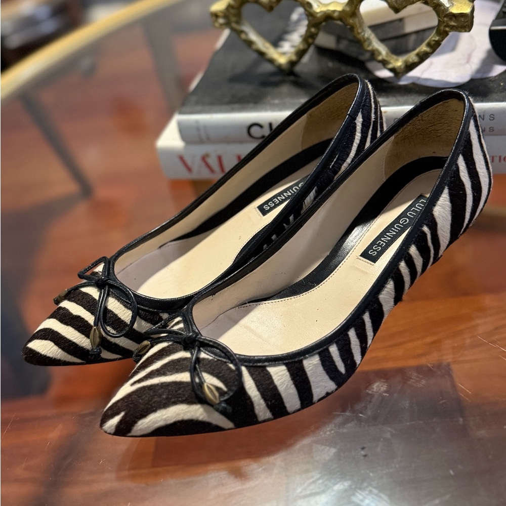 Lulu Guinness Black and White Zebra Flats